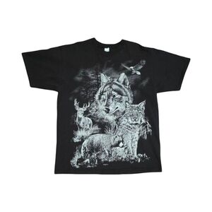 Vintage 90s AOP All Over Print Nature Wilderness Animal Print Single Stitch L